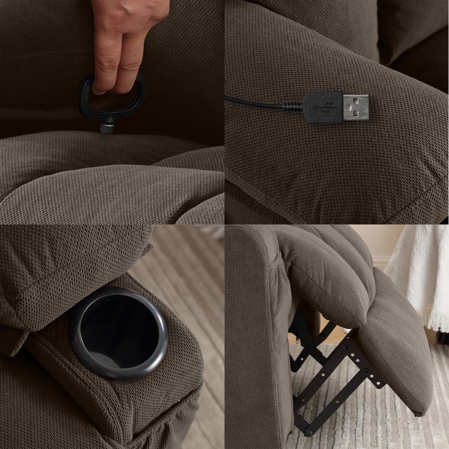 Dotted Velvet Massage Heated Manual Recliner Chair w/360° Swivel Base