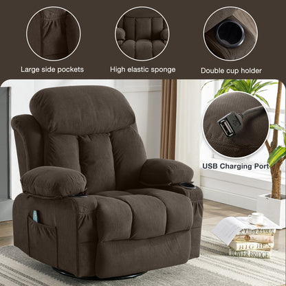 Dotted Velvet Massage Heated Manual Recliner Chair w/360° Swivel Base