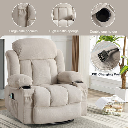 Dotted Velvet Massage Heated Manual Recliner Chair w/360° Swivel Base