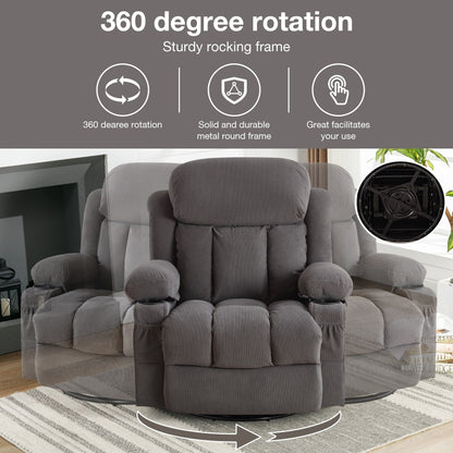Dotted Velvet Massage Heated Manual Recliner Chair w/360° Swivel Base
