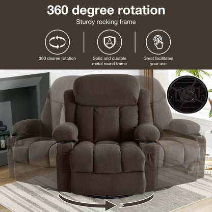 Dotted Velvet Massage Heated Manual Recliner Chair w/360° Swivel Base