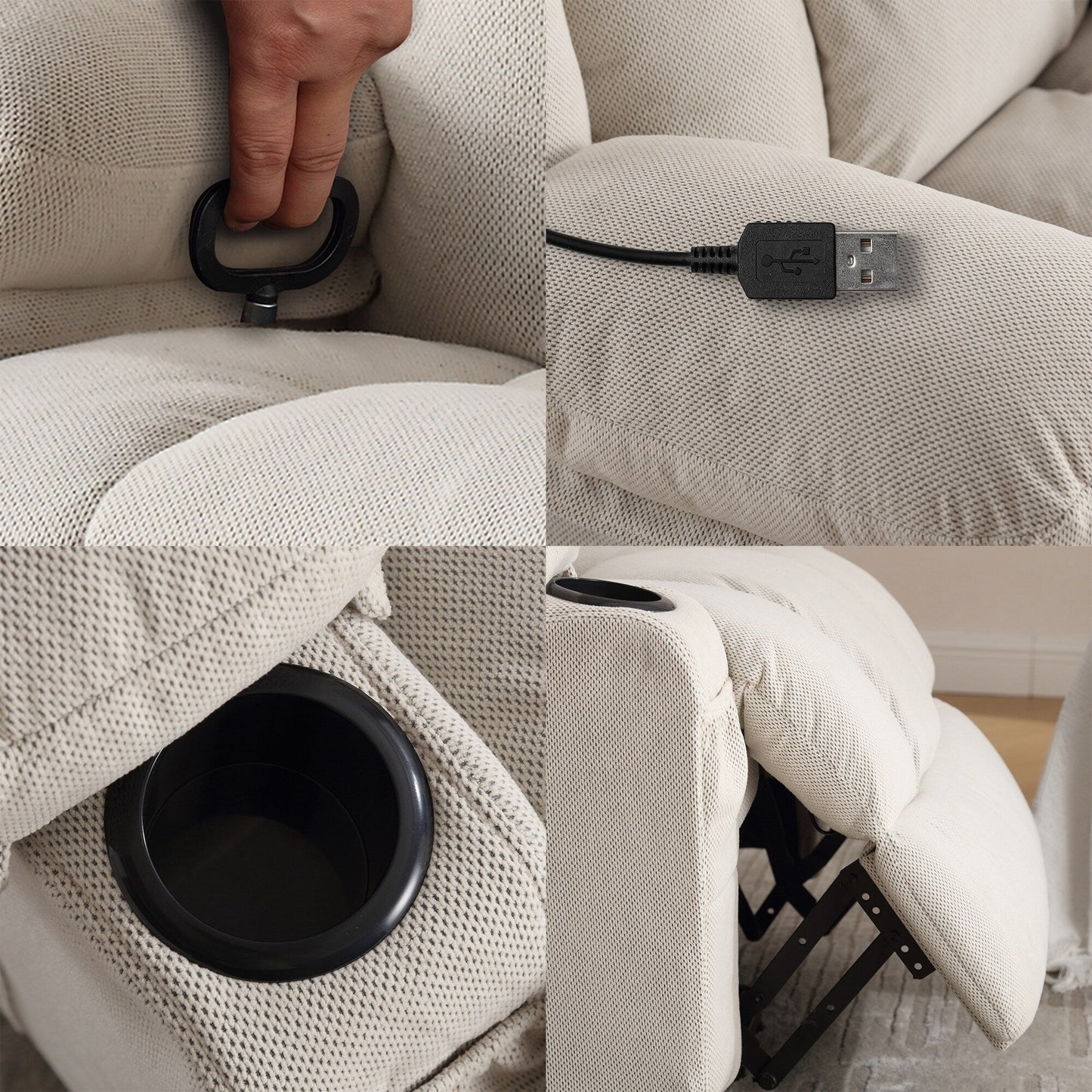 Dotted Velvet Massage Heated Manual Recliner Chair w/360° Swivel Base