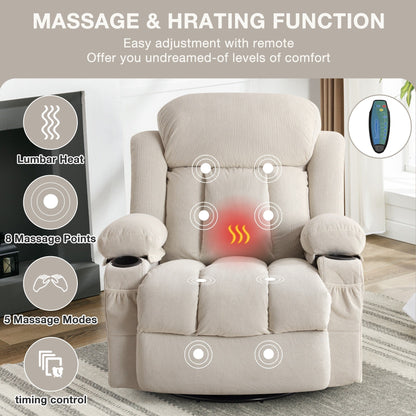 Dotted Velvet Massage Heated Manual Recliner Chair w/360° Swivel Base