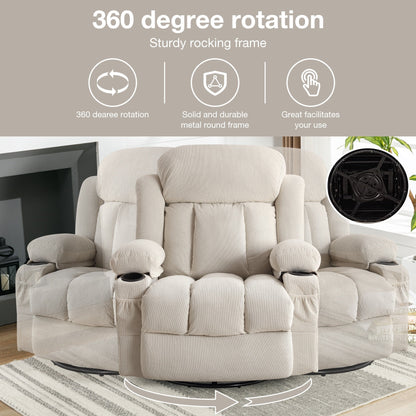 Dotted Velvet Massage Heated Manual Recliner Chair w/360° Swivel Base