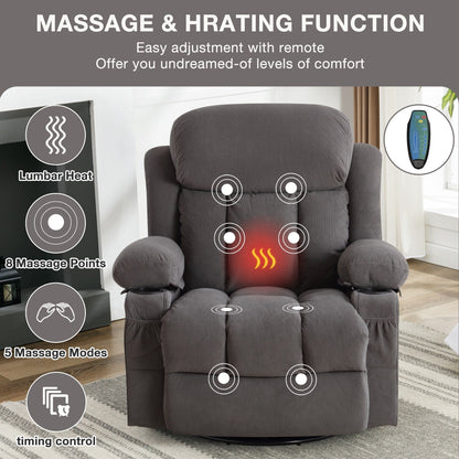 Dotted Velvet Massage Heated Manual Recliner Chair w/360° Swivel Base