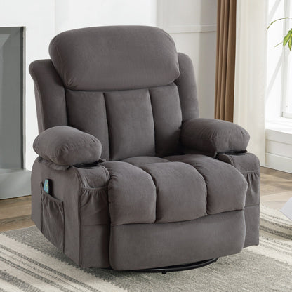 Dotted Velvet Massage Heated Manual Recliner Chair w/360° Swivel Base
