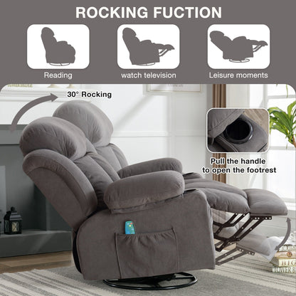 Dotted Velvet Massage Heated Manual Recliner Chair w/360° Swivel Base
