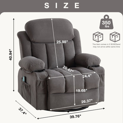 Dotted Velvet Massage Heated Manual Recliner Chair w/360° Swivel Base