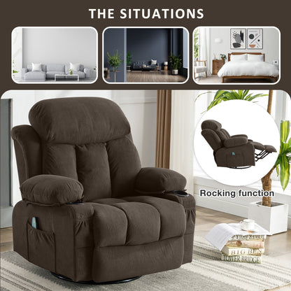 Dotted Velvet Massage Heated Manual Recliner Chair w/360° Swivel Base
