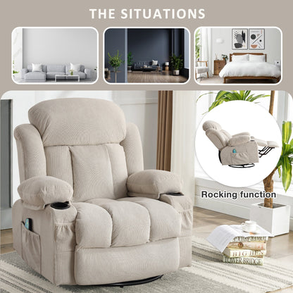 Dotted Velvet Massage Heated Manual Recliner Chair w/360° Swivel Base