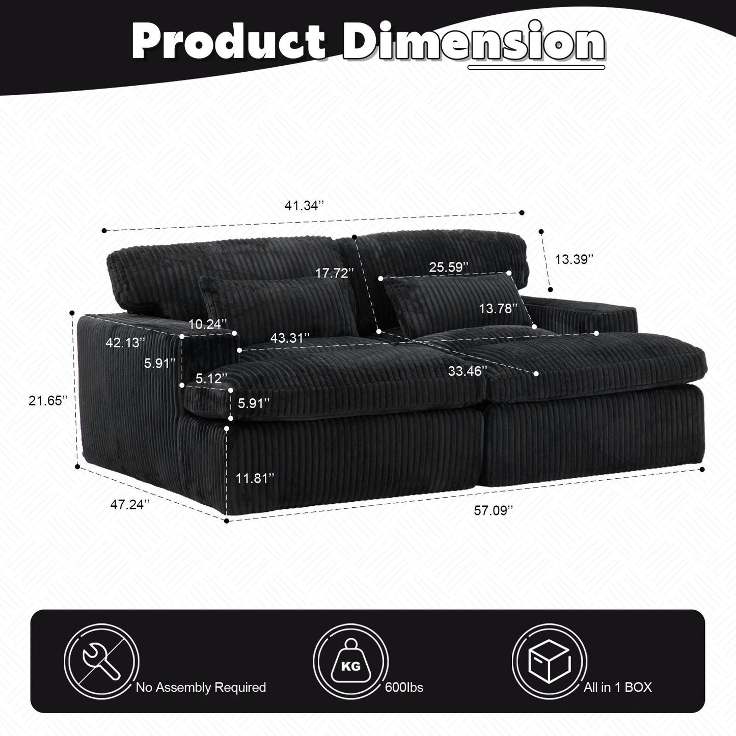 Double Chaise Lounge Chair Indoor Oversized Upholstered Sleeper Sofa Bed Sectional Chaise Corduroy Living Room Chair No Assembly