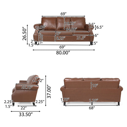 Dowd Faux Leather 3 Seater Sofa with Nailhead Trim by Christopher Knight Home