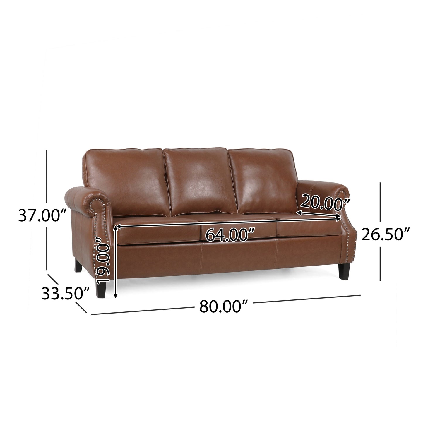 Dowd Faux Leather 3 Seater Sofa with Nailhead Trim by Christopher Knight Home
