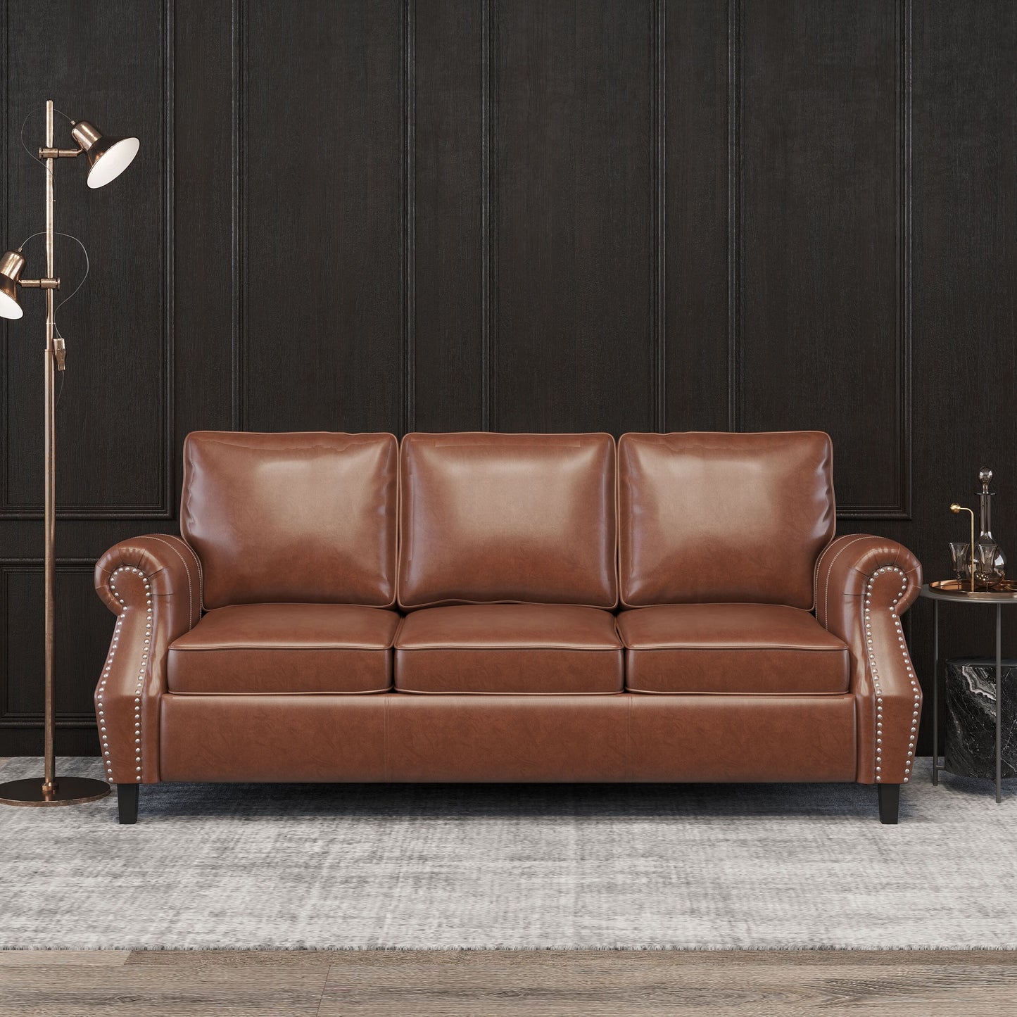 Dowd Faux Leather 3 Seater Sofa with Nailhead Trim by Christopher Knight Home