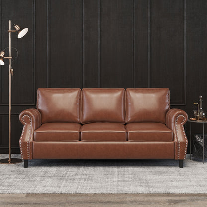 Dowd Faux Leather 3 Seater Sofa with Nailhead Trim by Christopher Knight Home
