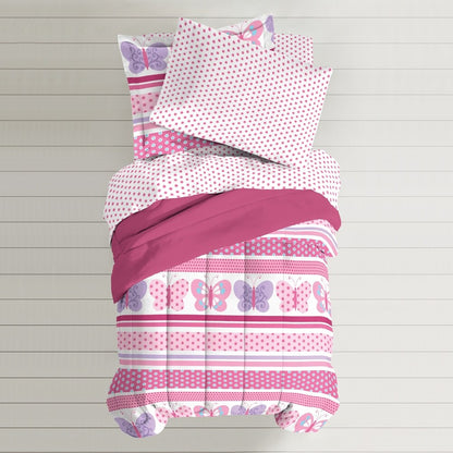 Dream Factory Butterfly Dots Pink 7-piece Bed in a Bag with Sheet Set