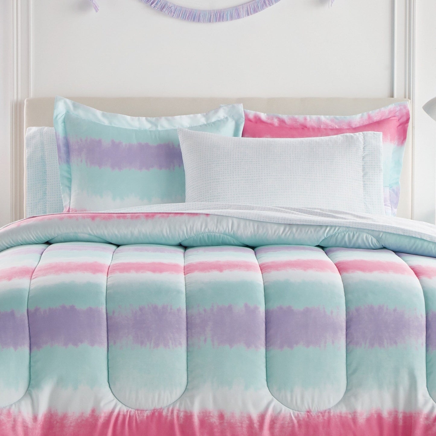 Dream Factory Tie Dye Stripe Microfiber Bed in a Bag with Sheet Set