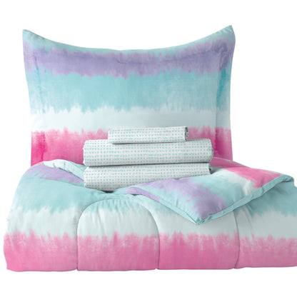 Dream Factory Tie Dye Stripe Microfiber Bed in a Bag with Sheet Set