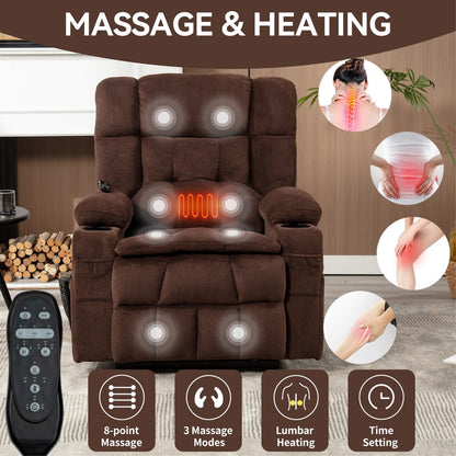 Dual Motor Chenille Power Lift Recliner Chair for Elderly, Lazy Boy Lving Room Sofa with Massage, Heating and Dual Cup Holders