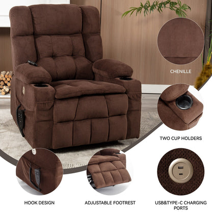 Dual Motor Chenille Power Lift Recliner Chair for Elderly, Lazy Boy Lving Room Sofa with Massage, Heating and Dual Cup Holders