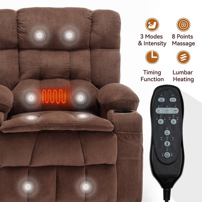Dual Motor Chenille Power Lift Recliner Chair for Elderly, Lazy Boy Lving Room Sofa with Massage, Heating and Dual Cup Holders