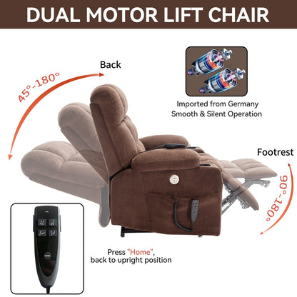 Dual Motor Chenille Power Lift Recliner Chair for Elderly, Lazy Boy Lving Room Sofa with Massage, Heating and Dual Cup Holders