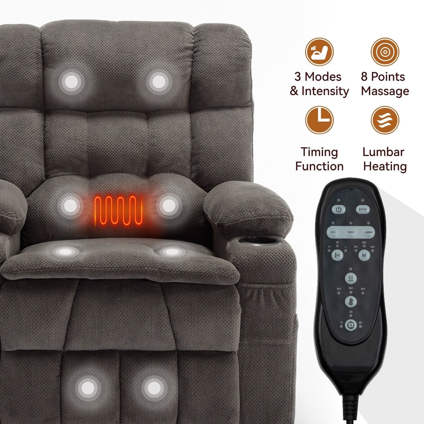 Dual Motor Chenille Power Lift Recliner Chair for Elderly, Lazy Boy Lving Room Sofa with Massage, Heating and Dual Cup Holders
