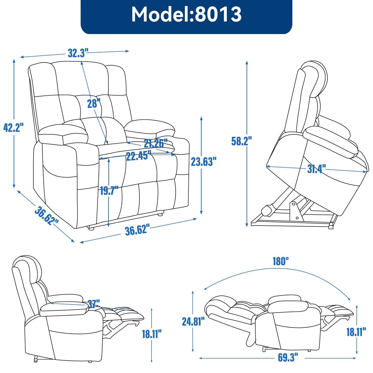 Dual Motor Chenille Power Lift Recliner Chair for Elderly, Lazy Boy Lving Room Sofa with Massage, Heating and Dual Cup Holders