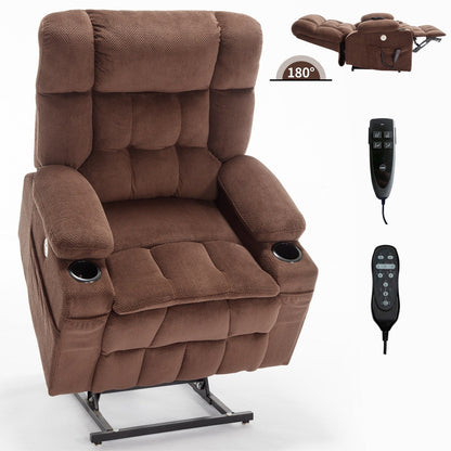 Dual Motor Chenille Power Lift Recliner Chair for Elderly, Lazy Boy Lving Room Sofa with Massage, Heating and Dual Cup Holders
