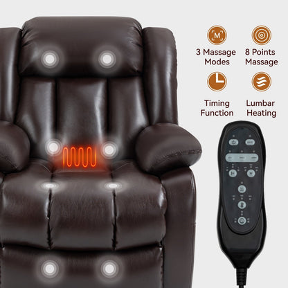 Dual Motor Electric Lift Recliner with 8-Point Massage, Lumbar Heat, and Genuine Leather Upholstery