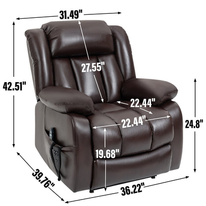 Dual Motor Electric Lift Recliner with 8-Point Massage, Lumbar Heat, and Genuine Leather Upholstery