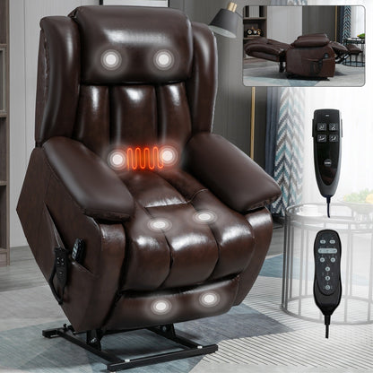 Dual Motor Electric Lift Recliner with 8-Point Massage, Lumbar Heat, and Genuine Leather Upholstery