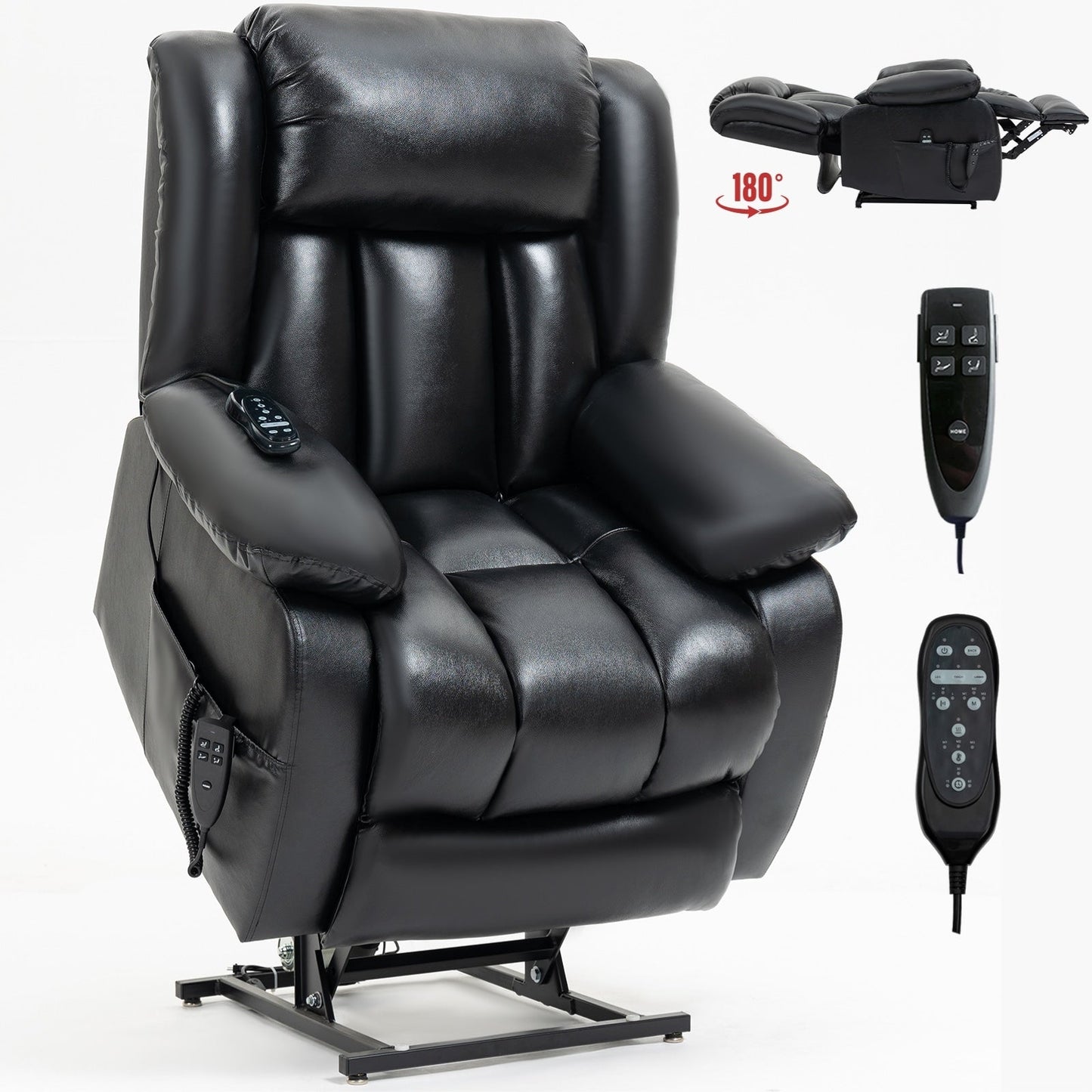 Dual Motor Electric Lift Recliner with 8-Point Massage, Lumbar Heat, and Genuine Leather Upholstery