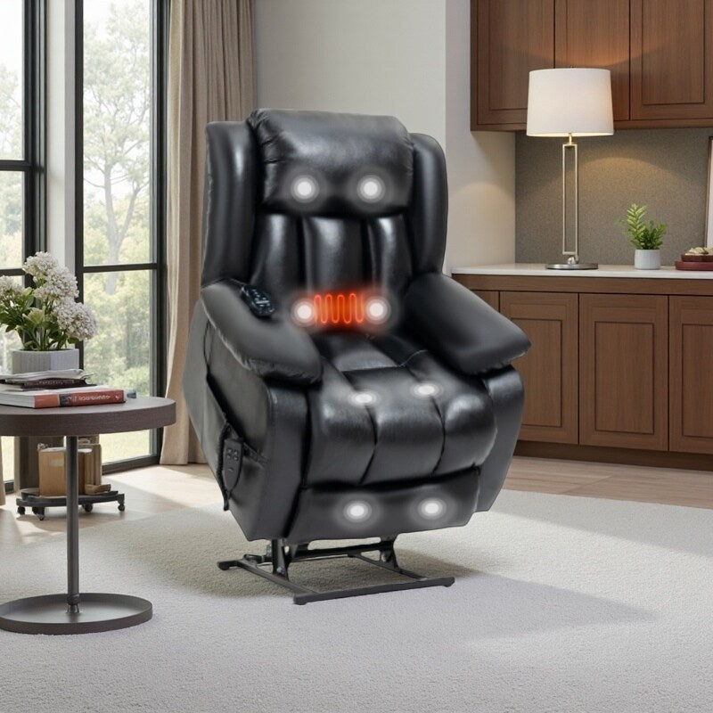 Dual Motor Electric Lift Recliner with 8-Point Massage, Lumbar Heat, and Genuine Leather Upholstery