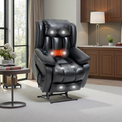 Dual Motor Electric Lift Recliner with 8-Point Massage, Lumbar Heat, and Genuine Leather Upholstery