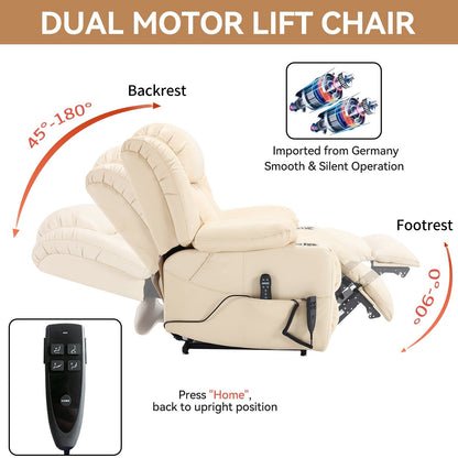 Dual Motor Faux Leather Power Lift Recliner Chair for Adult, Lazy Single Recliner Sofa w/Massage and Lumbar Heat & Cup Holders