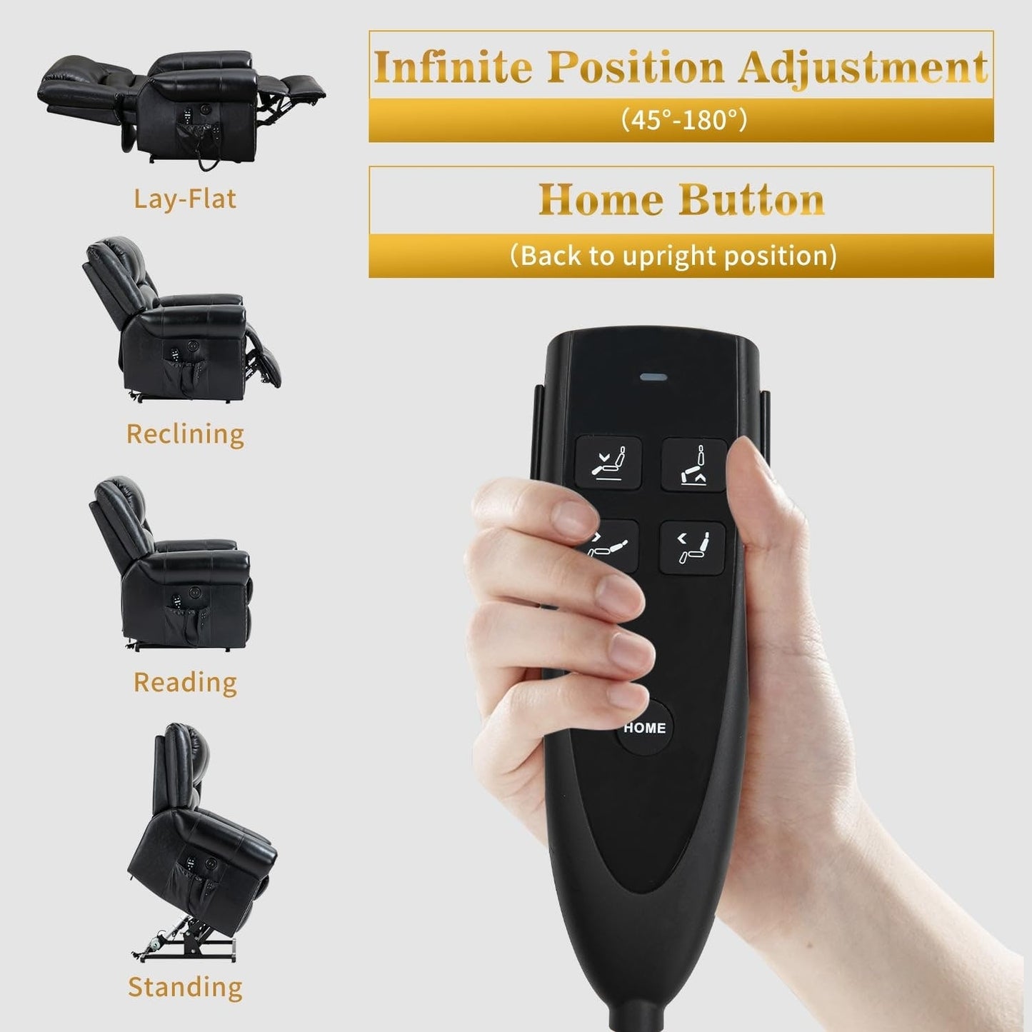 Dual Motor Genuine Leather Lift Recliners, Massage  Heat, USB Ports