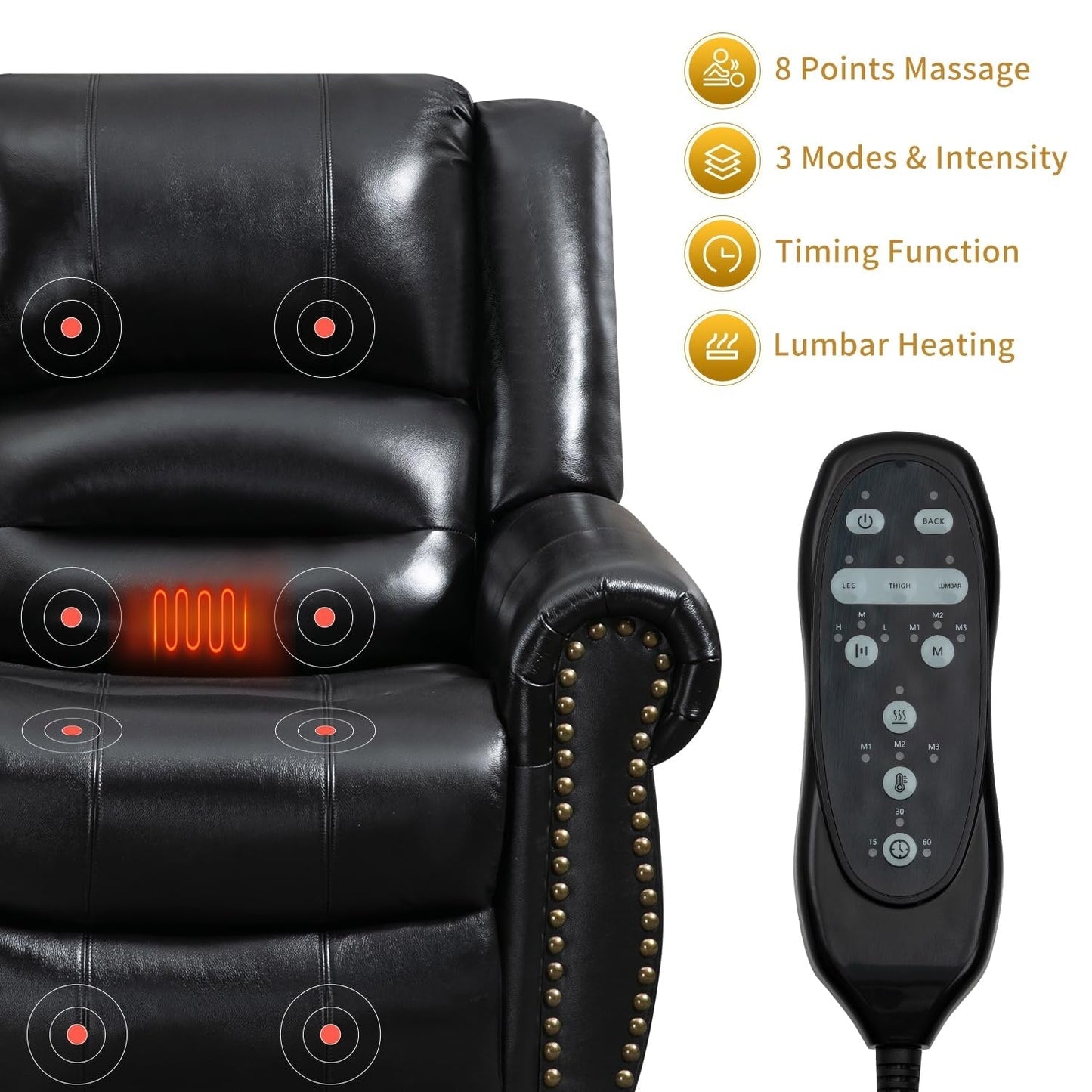 Dual Motor Genuine Leather Lift Recliners, Massage  Heat, USB Ports