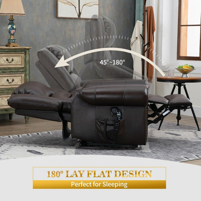 Dual Motor Genuine Leather Lift Recliners, Massage  Heat, USB Ports