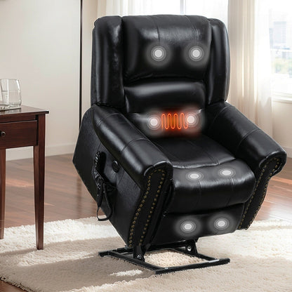 Dual Motor Genuine Leather Lift Recliners, Massage  Heat, USB Ports