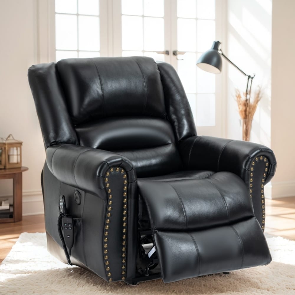 Dual Motor Genuine Leather Lift Recliners, Massage  Heat, USB Ports