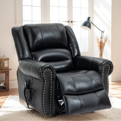 Dual Motor Genuine Leather Lift Recliners, Massage  Heat, USB Ports