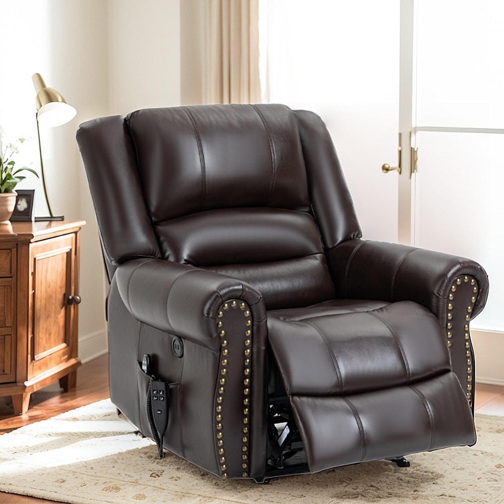Dual Motor Genuine Leather Lift Recliners, Massage  Heat, USB Ports