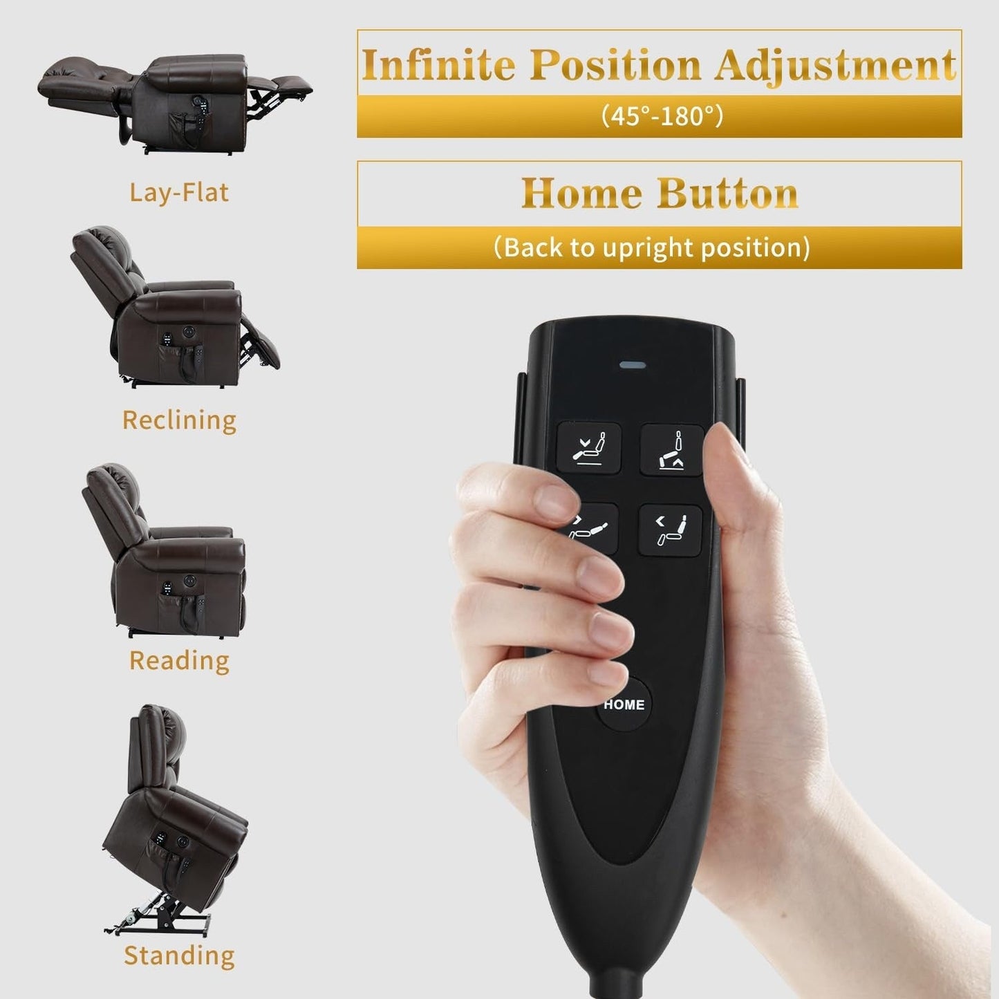 Dual Motor Genuine Leather Lift Recliners, Massage  Heat, USB Ports
