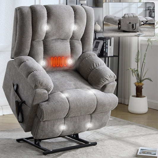 Dual Motor Heat Massage Infinite Position Up to 350 LBS Electric Power Lift Recliners with Power-Remote