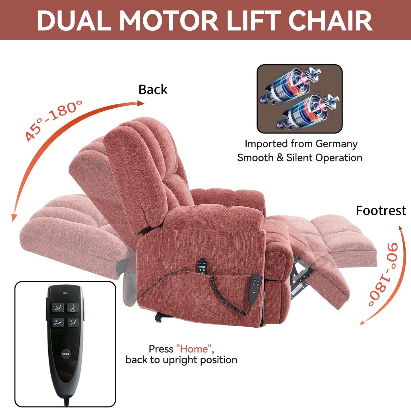 Dual Motor Heat Massage Infinite Position Up to 350 LBS Electric Power Lift Recliners with Power-Remote, Heavy Duty