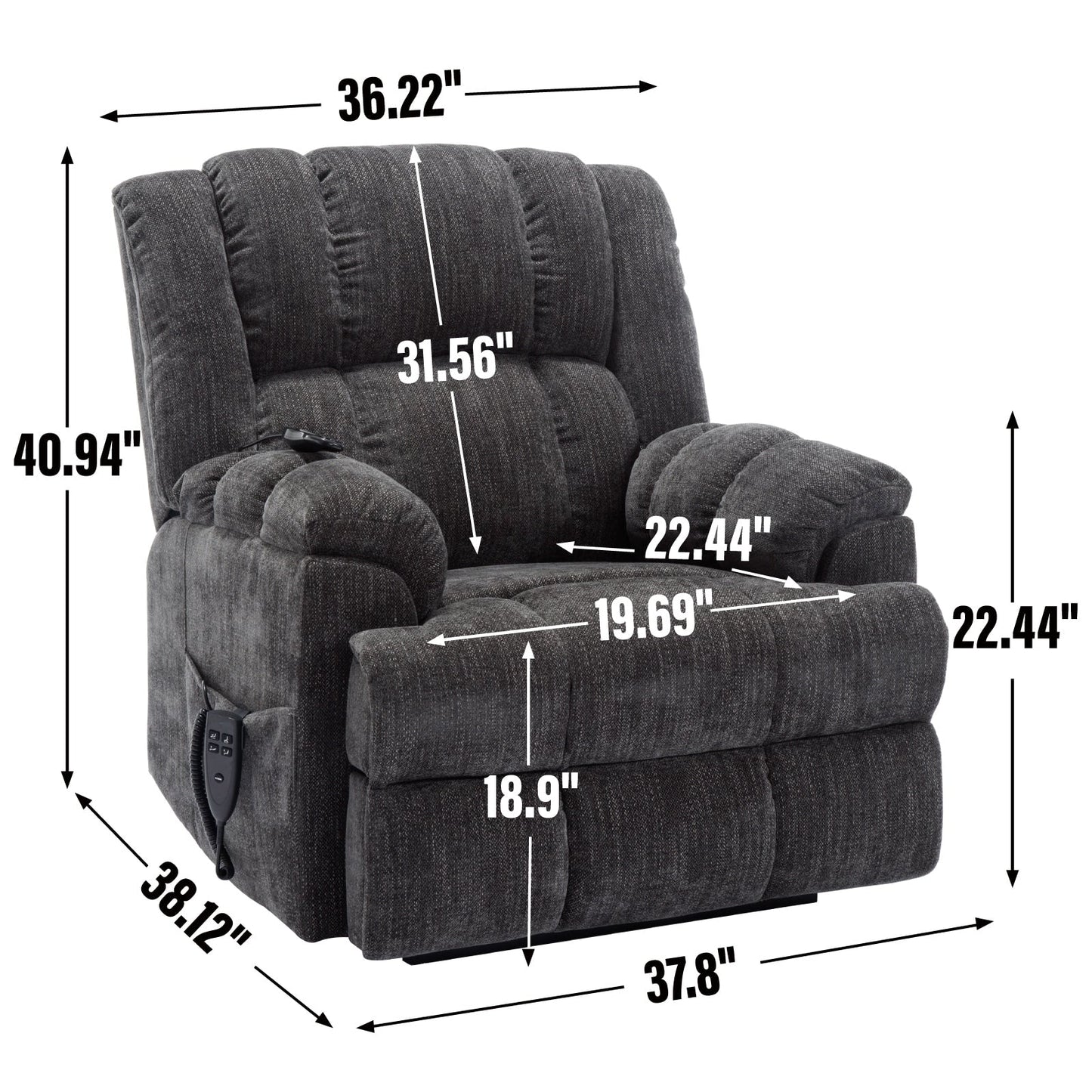 Dual Motor Heat Massage Infinite Position Up to 350 LBS Electric Power Lift Recliners with Power-Remote, Medium-firm