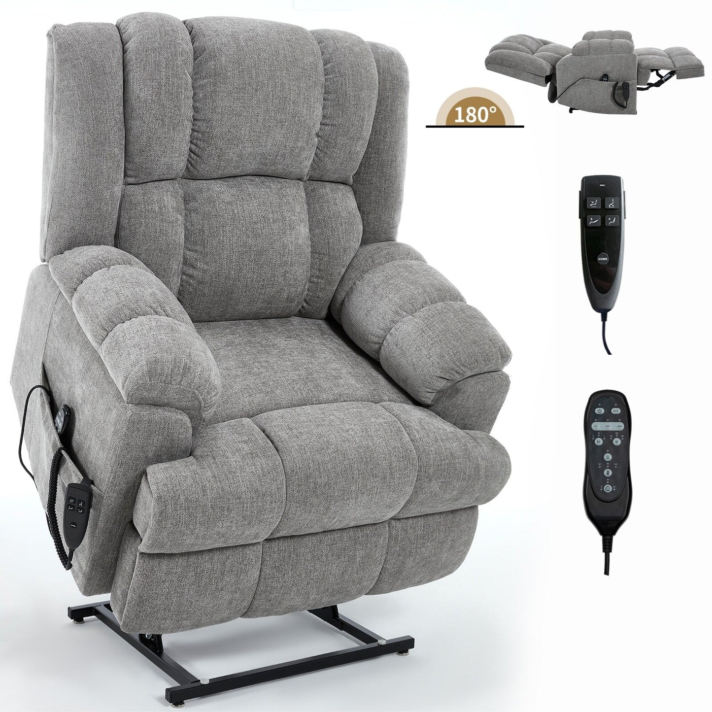 Dual Motor Heat Massage Infinite Position Up to 350 LBS Electric Power Lift Recliners with Power-Remote, Medium-firm