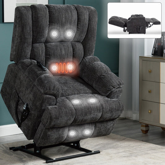 Dual Motor Heat Massage Infinite Position Up to 350 LBS Electric Power Lift Recliners with Power-Remote, Medium-firm