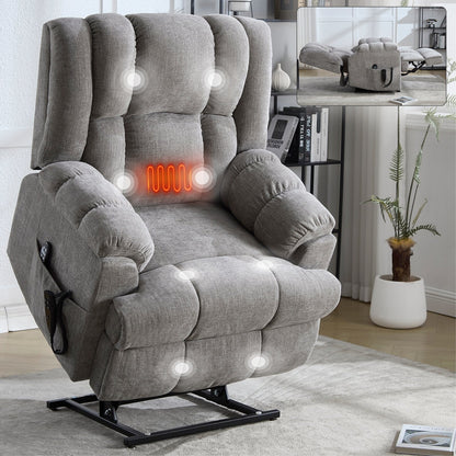 Dual Motor Heat Massage Infinite Position Up to 350 LBS Electric Power Lift Recliners with Power-Remote, Medium-firm